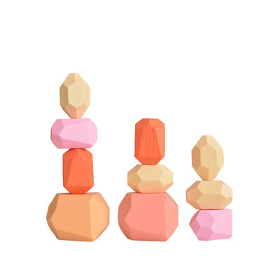 Jouet de construction en bois Montessori en forme de galets colorés (Coordination et Concentration)