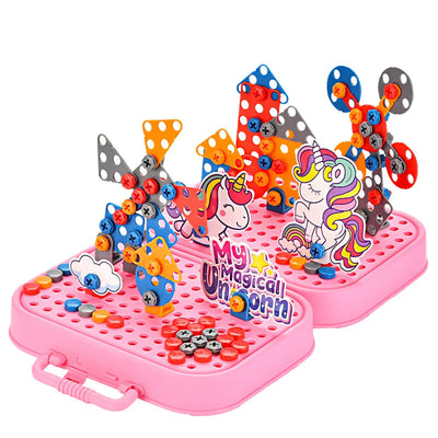 Fidtoy Unicorn Construction Building Set with Electric Screwdriver – 228 PCS Portable STEM Building Toy for Kids 3+