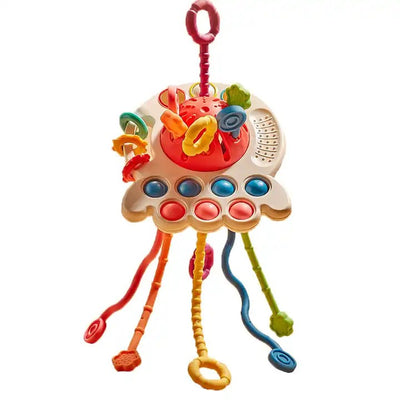 Fidtoy Silicone Pull String Sensory Toy for Babies – Montessori Teething Rattle and Fine Motor Learning Toy