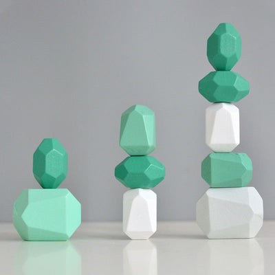 Jouet de construction en bois Montessori en forme de galets colorés (Coordination et Concentration)