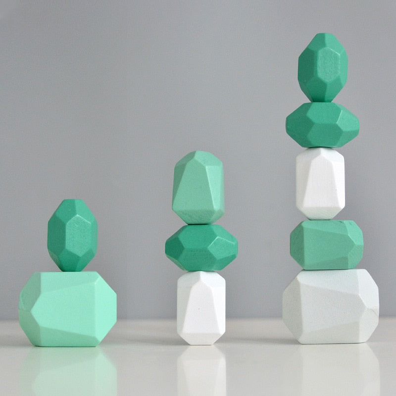 Jouet de construction en bois Montessori en forme de galets colorés (Coordination et Concentration)