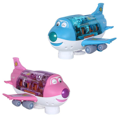 Fidtoy Musical Airplane Toy with Lights Sounds and Automatic Bump & Go Movement for Kids