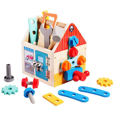 Maison à outils en bois 33 pièces – Ensemble d'activités Montessori pour la construction et la motricité fine