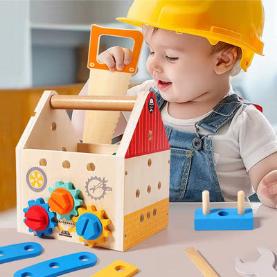 Maison à outils en bois 33 pièces – Ensemble d'activités Montessori pour la construction et la motricité fine