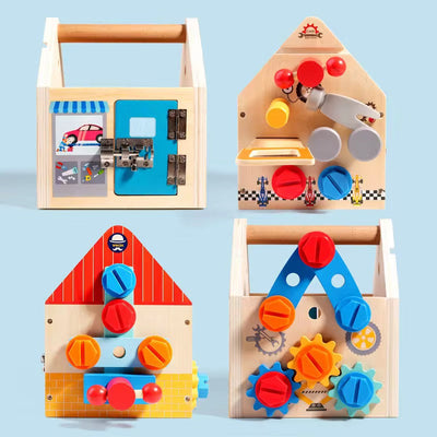 Maison à outils en bois 33 pièces – Ensemble d'activités Montessori pour la construction et la motricité fine