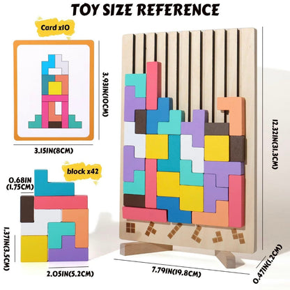 Wooden Sliding Puzzle Game – Montessori Brain Teaser with Challenge Cards for Kids