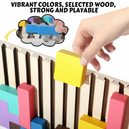 Wooden Sliding Puzzle Game – Montessori Brain Teaser with Challenge Cards for Kids