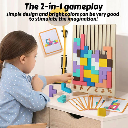 Wooden Sliding Puzzle Game – Montessori Brain Teaser with Challenge Cards for Kids