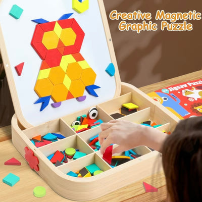 Wooden Magnetic Pattern Blocks – 288 Pieces Montessori Puzzle Toy for Kids Ages 4–8