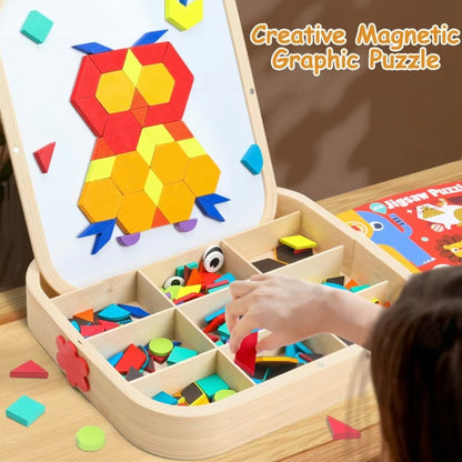 Wooden Magnetic Pattern Blocks – 288 Pieces Montessori Puzzle Toy for Kids Ages 4–8