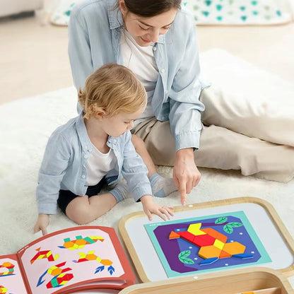 Wooden Magnetic Pattern Blocks – 288 Pieces Montessori Puzzle Toy for Kids Ages 4–8