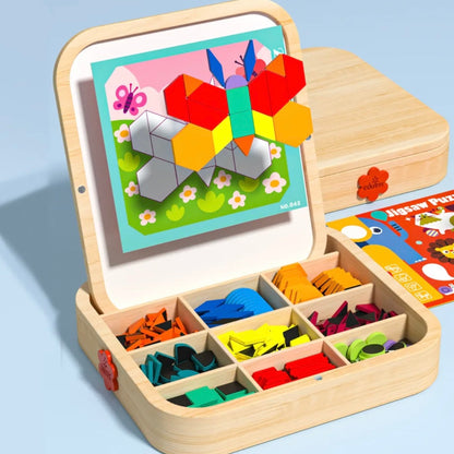 Wooden Magnetic Pattern Blocks – 288 Pieces Montessori Puzzle Toy for Kids Ages 4–8