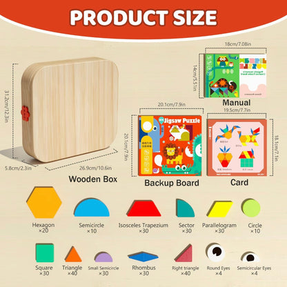 Wooden Magnetic Pattern Blocks – 288 Pieces Montessori Puzzle Toy for Kids Ages 4–8