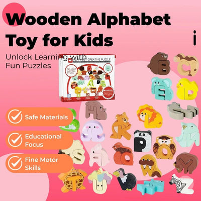Wooden Animal Alphabet Puzzle – A to Z Learning Toy for Kids