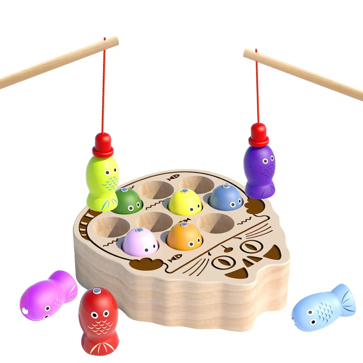 Montessori Magnetic Wooden Fishing Game – Color Sorting Toy for Toddlers