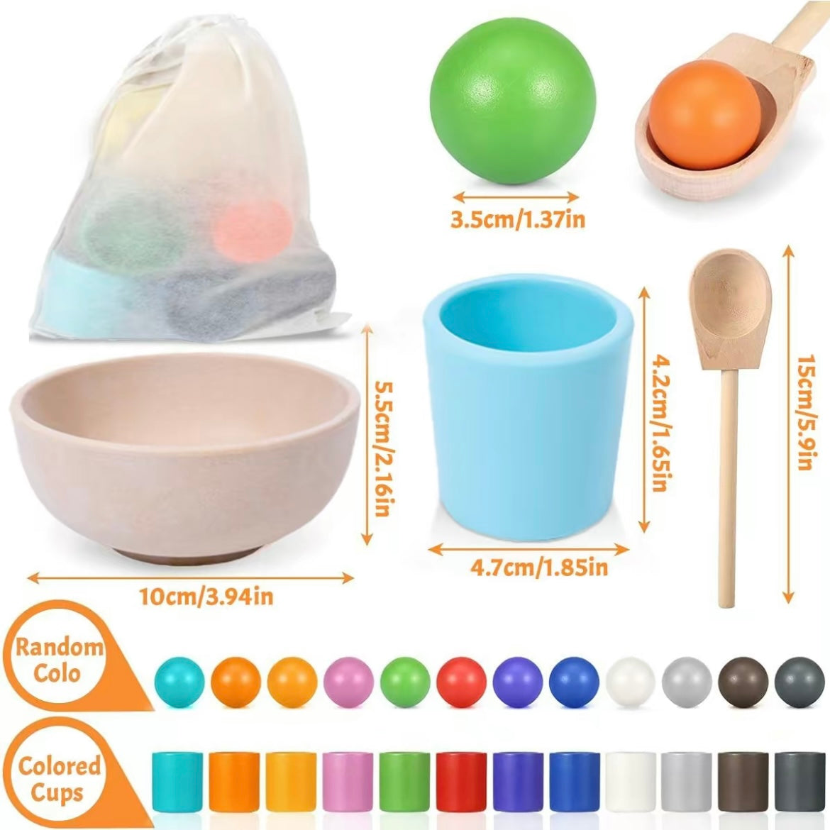 Wooden Rainbow Balls & Cups Matching Game – Montessori Color Sorting Toy for Toddlers 3+, Early STEM Learning & Fine Motor Skills