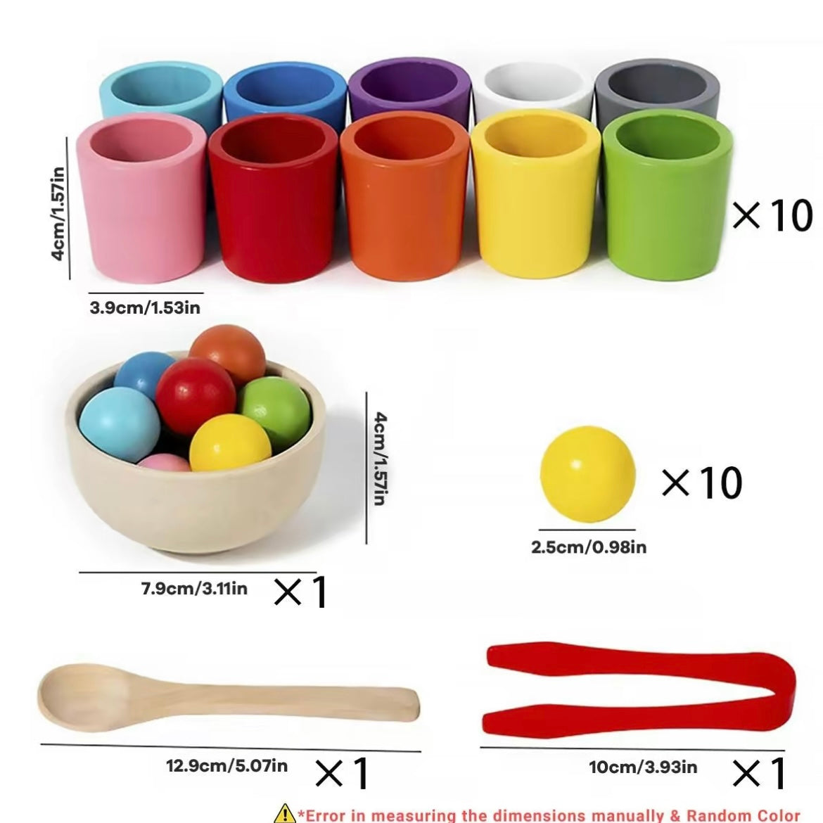 Wooden Rainbow Balls & Cups Matching Game – Montessori Color Sorting Toy for Toddlers 3+, Early STEM Learning & Fine Motor Skills