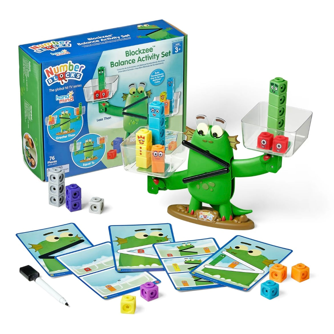 Juego de actividades de equilibrio Numberblocks Blockzee, 61 cubos MathLink, balanza, manipuladores matemáticos educativos, números para niños pequeños, actividades de aprendizaje preescolar, regalos de cumpleaños para niños
