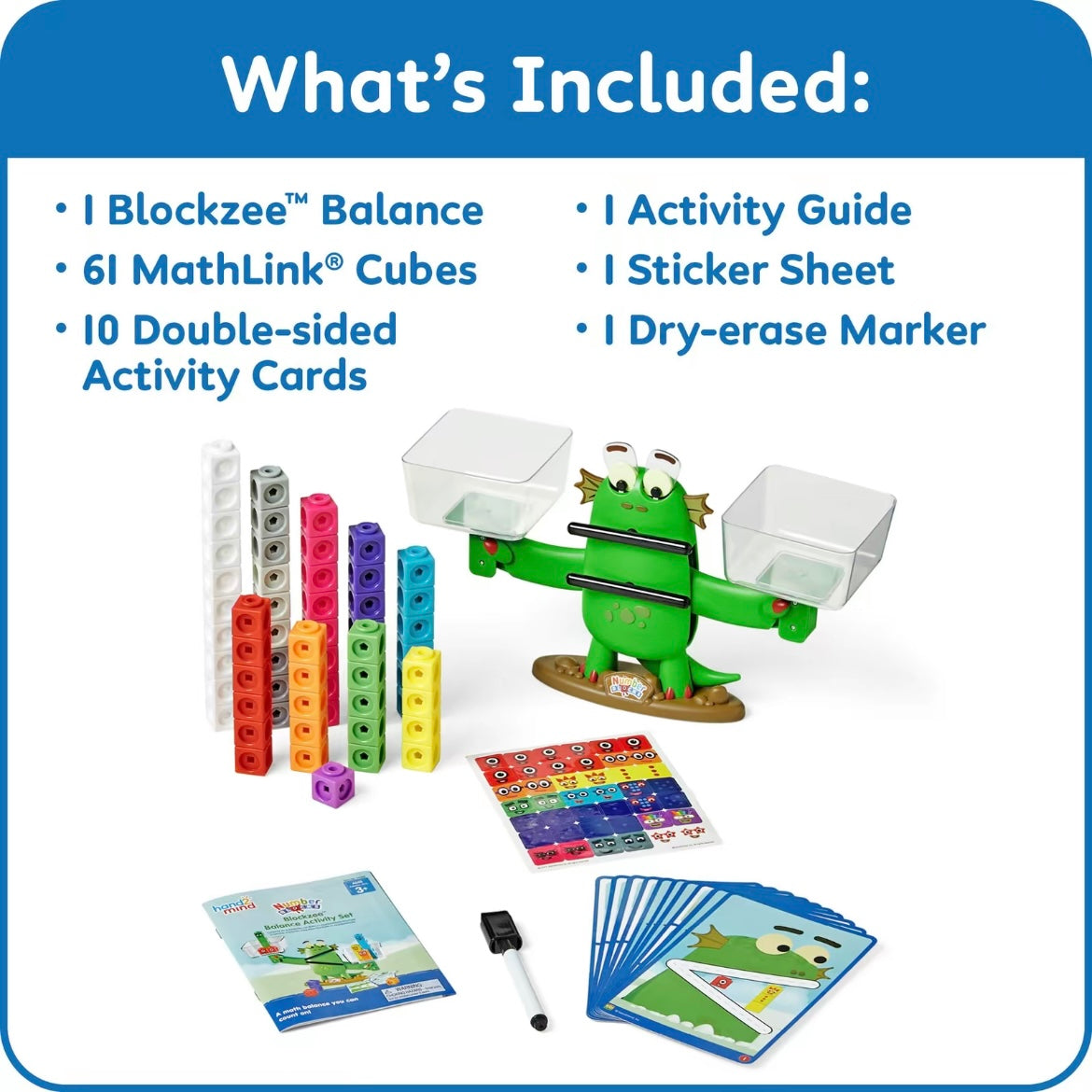 Juego de actividades de equilibrio Numberblocks Blockzee, 61 cubos MathLink, balanza, manipuladores matemáticos educativos, números para niños pequeños, actividades de aprendizaje preescolar, regalos de cumpleaños para niños
