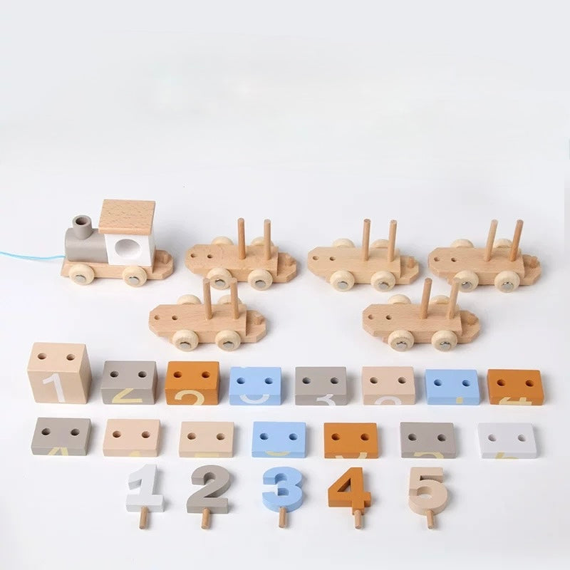 Wooden Number Train Toy – Montessori Pull-Along Counting Set for Toddlers