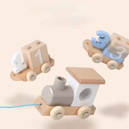 Wooden Number Train Toy – Montessori Pull-Along Counting Set for Toddlers