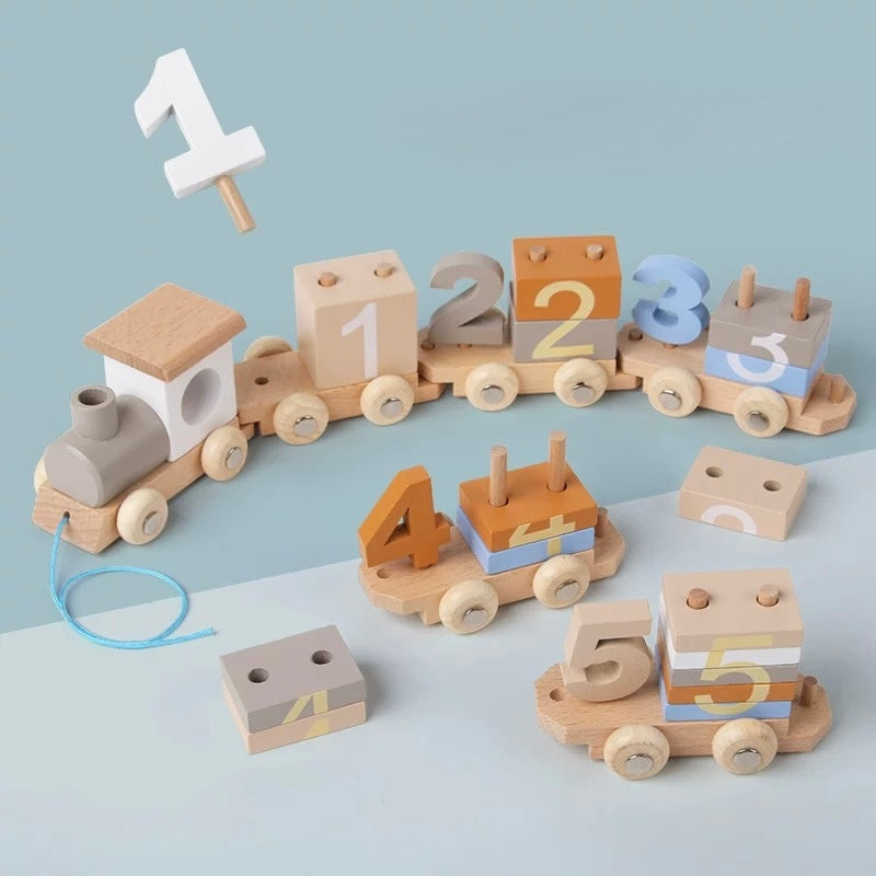 Wooden Number Train Toy – Montessori Pull-Along Counting Set for Toddlers