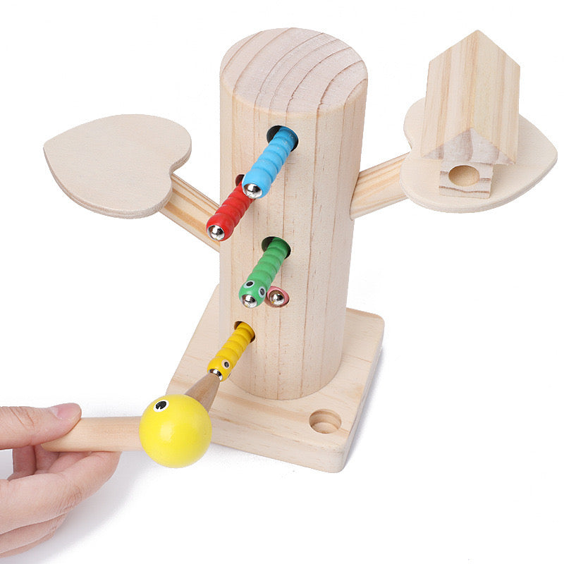Montessori inspired Woodpecker Worm Catching Game A YELLOW Bird