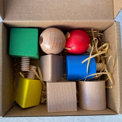 Juego de 4 pernos y tuercas de madera, herramientas de aprendizaje Montessori para niños