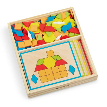 Large Wooden Pattern Blocks  Geometric Shapes Puzzle with Flash Cards