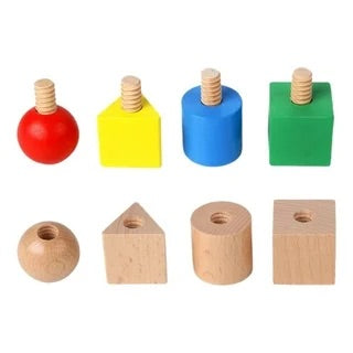 Juego de 4 pernos y tuercas de madera, herramientas de aprendizaje Montessori para niños