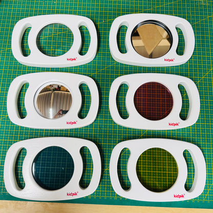 6pcs Two-Handed Wooden Magnifying Glass Mirror Sensory Kids SET of 6