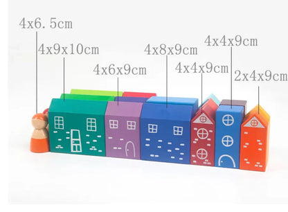 Wooden 4 Dolls and Rainbow Houses Town