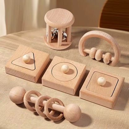 Montessori-Inspired 6-Piece Wooden Infant Exploration Set - Sensory and Fine Motor Development