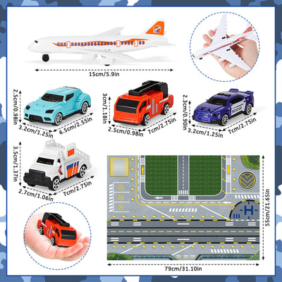 Interactive Aircraft Play Set for Kids with Big Battle Map Trucks aircraft tower and you get 2 airliners, 1 helicopter, aircraft trailer, aircraft lift, luggage truck, sports car, police car, ambulance and fire truck Military Toys for 3+