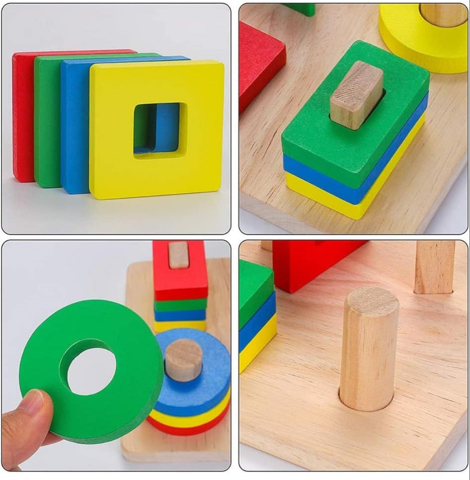 Wooden Basic Geometric Shape Stacker Sorting Board B