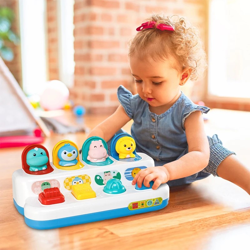 Fidtoy Baby Pop Up Toy for Toddlers – Cause and Effect Animal Learning Toy with Colorful Buttons