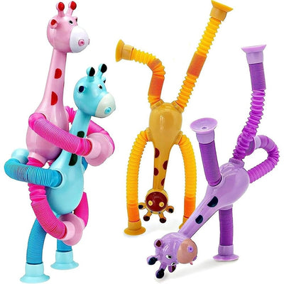 Fidtoy Telescopic Suction Cup Giraffe Sensory Toy for Toddlers Stretch Pop Tube Fidget Toy