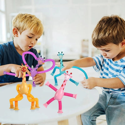 Fidtoy Telescopic Suction Cup Giraffe Sensory Toy for Toddlers Stretch Pop Tube Fidget Toy