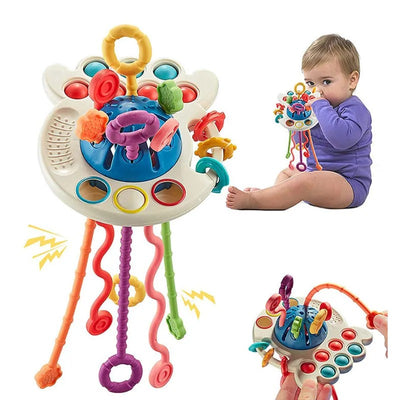 Fidtoy Silicone Pull String Sensory Toy for Babies – Montessori Teething Rattle and Fine Motor Learning Toy