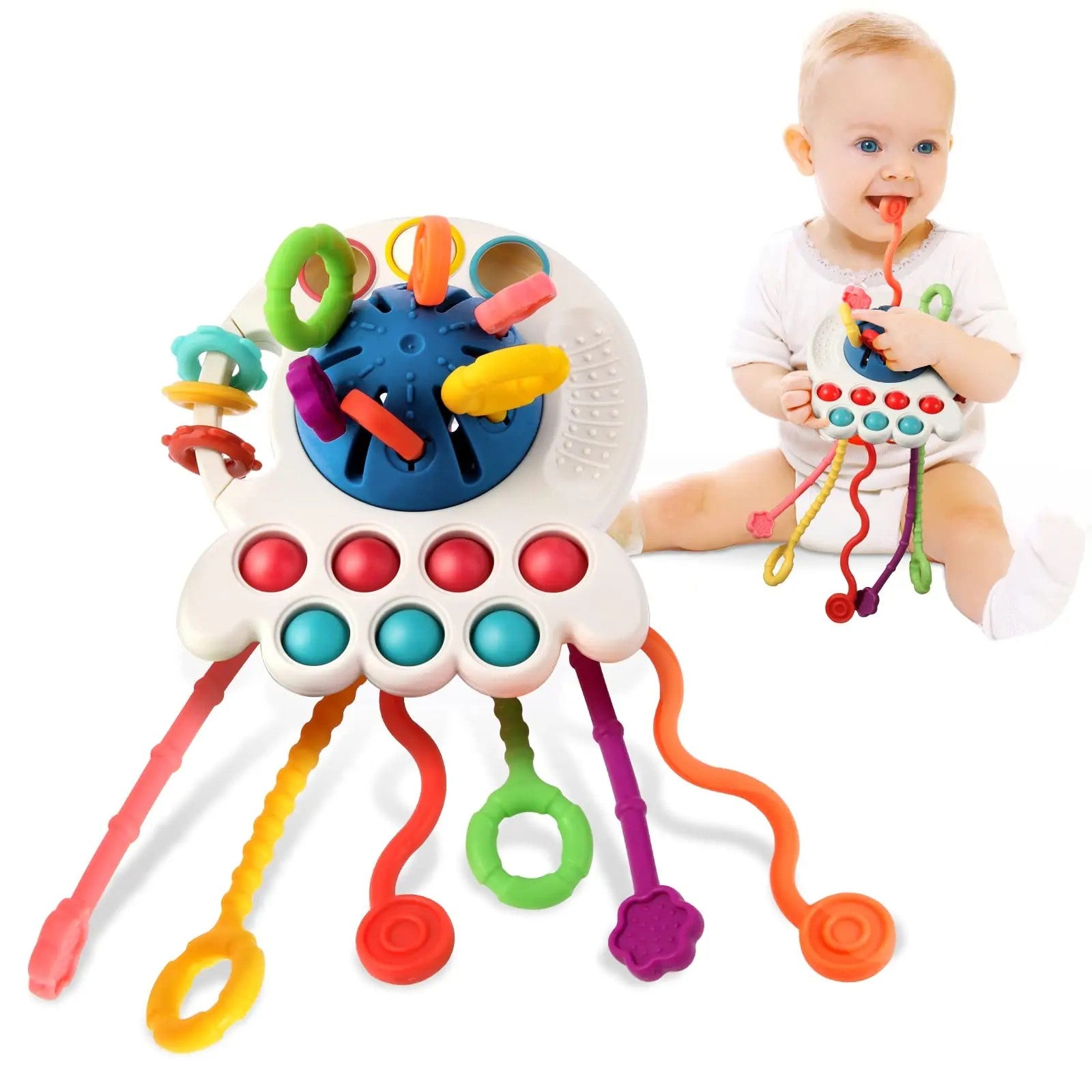 Fidtoy Silicone Pull String Sensory Toy for Babies – Montessori Teething Rattle and Fine Motor Learning Toy