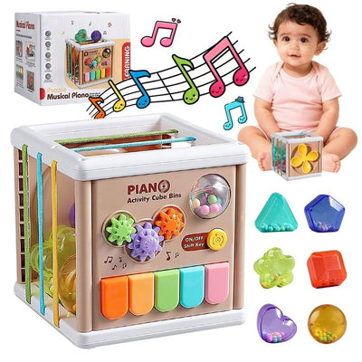 Fidtoy 5-in-1 Baby Learning Piano Puzzle Cube for Toddlers, Interactive Musical Activity Cube with Piano Keys, Lights, Sound Effects and Early Learning Play Age 2–6
