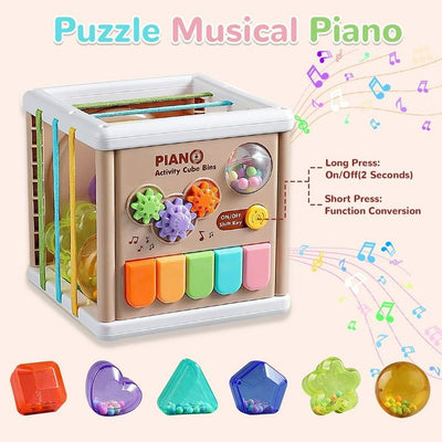 Fidtoy 5-in-1 Baby Learning Piano Puzzle Cube for Toddlers, Interactive Musical Activity Cube with Piano Keys, Lights, Sound Effects and Early Learning Play Age 2–6