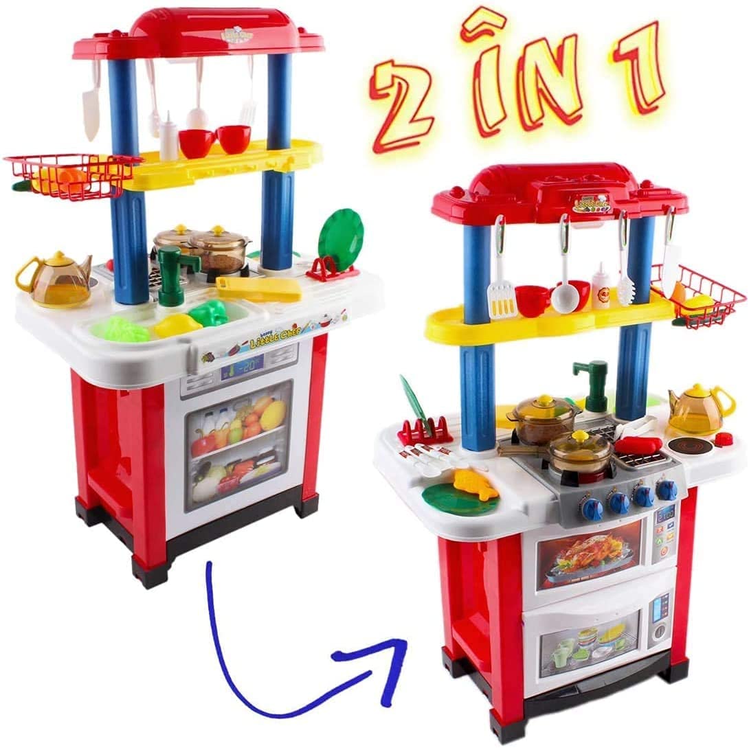 Kitchen Playset Happy Little Chef Pretend Play for Toddlers with Lights, Sounds, Real Water Features and Accessories Included