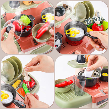 My First Kitchen Set Kitchen Playset Role Playing Game with Light and Sound Realistic Press Water Faucet & Kitchenware Gift for Kids