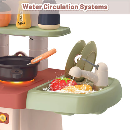 My First Kitchen Set Kitchen Playset Role Playing Game with Light and Sound Realistic Press Water Faucet & Kitchenware Gift for Kids