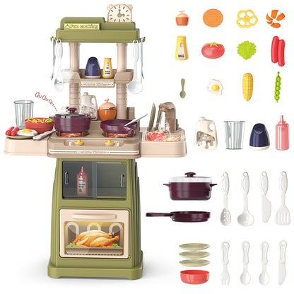 Green Pretend Kitchen Roly Play Set Kids Toy with Water Light Steam Features Gift Battery Operated Light and Sound