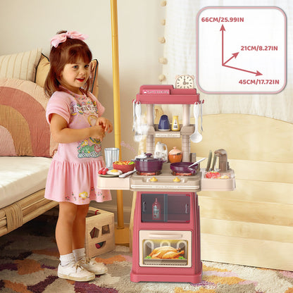 Kids Kitchen Toy Set with Light & Sound Pretend Kitchen Role Play Set with Steam Cooker Hood Sink Cooking Toy Birthdays Christmas Gift