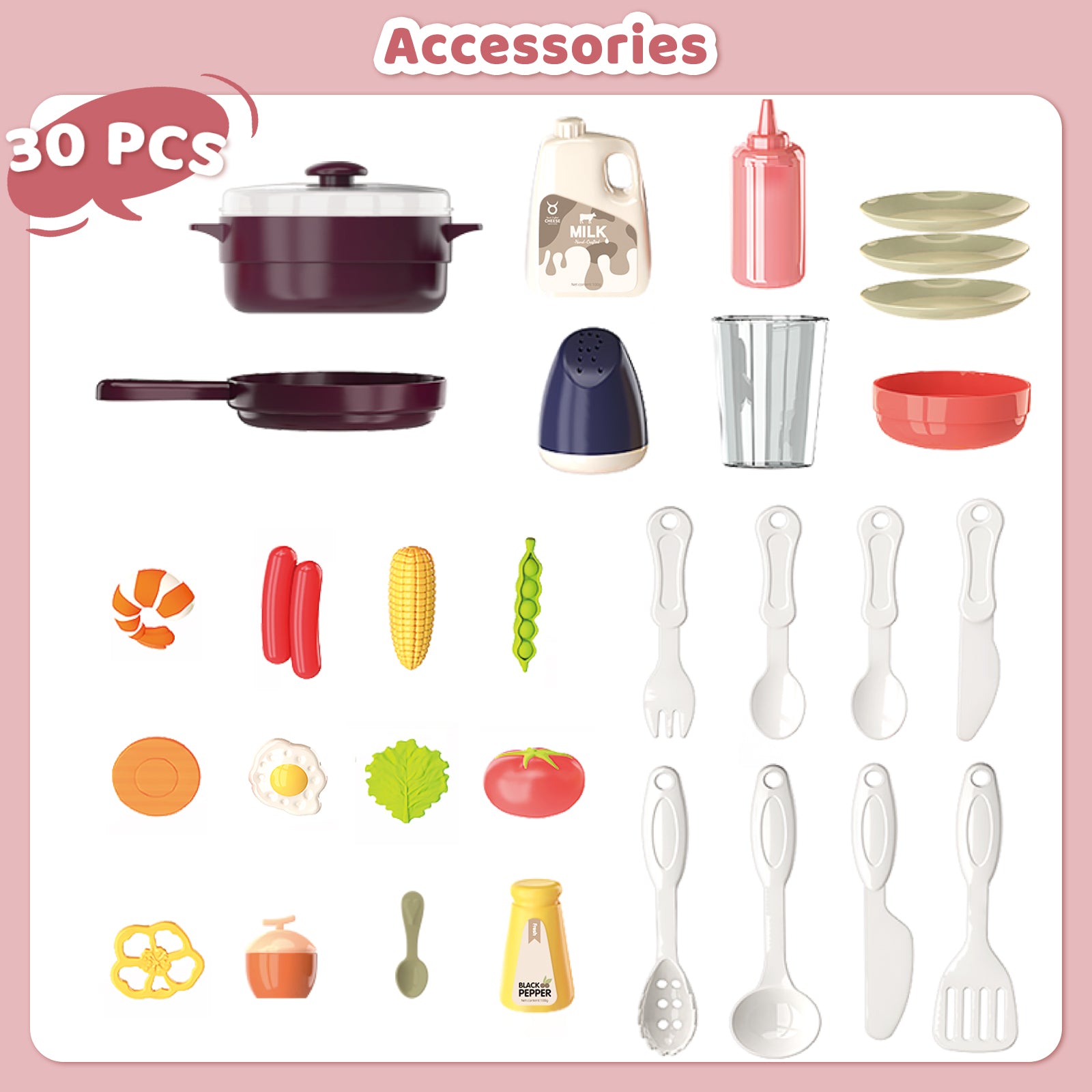 Kids Kitchen Toy Set with Light & Sound Pretend Kitchen Role Play Set with Steam Cooker Hood Sink Cooking Toy Birthdays Christmas Gift