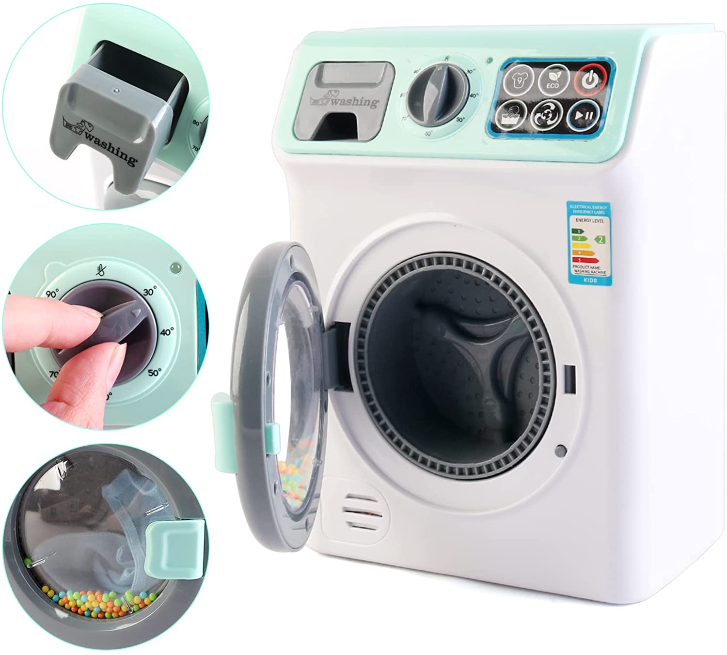 'My First Washing Machine' Laundry and Cleaning Play Set for Kids Christmas Gift Educational Toys with Realistic Functions