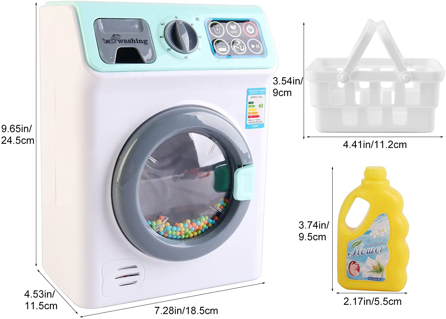 'My First Washing Machine' Laundry and Cleaning Play Set for Kids Christmas Gift Educational Toys with Realistic Functions